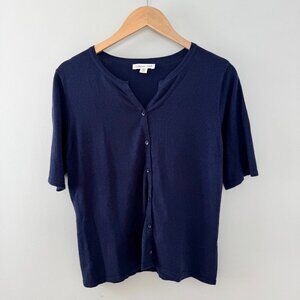 Coldwater Creek Navy Blue Button Front Lightweight Short Sleeve Blouse Women's M